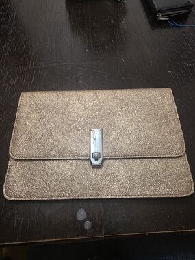 Express Metallic Gold Envelope Clutch with Silver-Tone Clasp